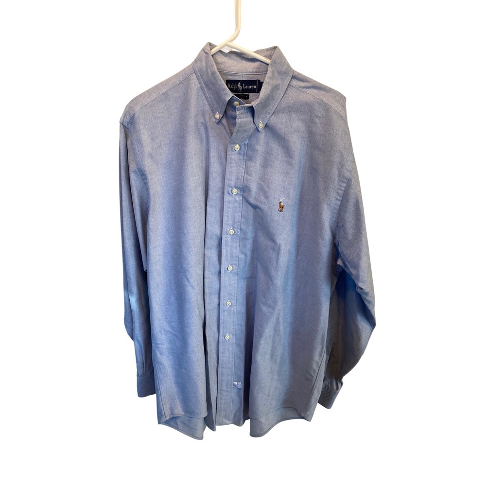 Ralph Lauren Mens Flesh Pony Oxford Button Down Shirt Long Sleeve Blue Sz 16 35